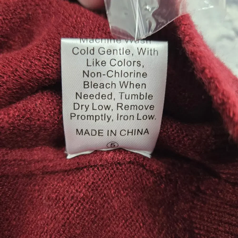 Demure BTFBM Cranberry Holiday Henley High Neck Pullover Sweater Ruffles Buttons